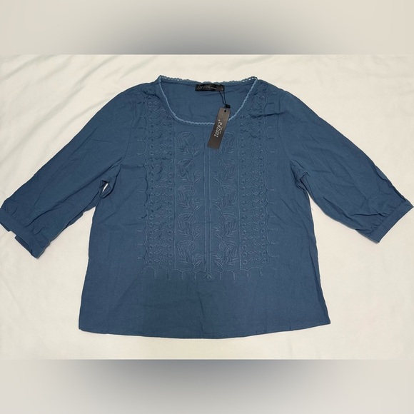 Zanzea Blue Boxy Blouse 100% Cotton - Picture 1 of 6